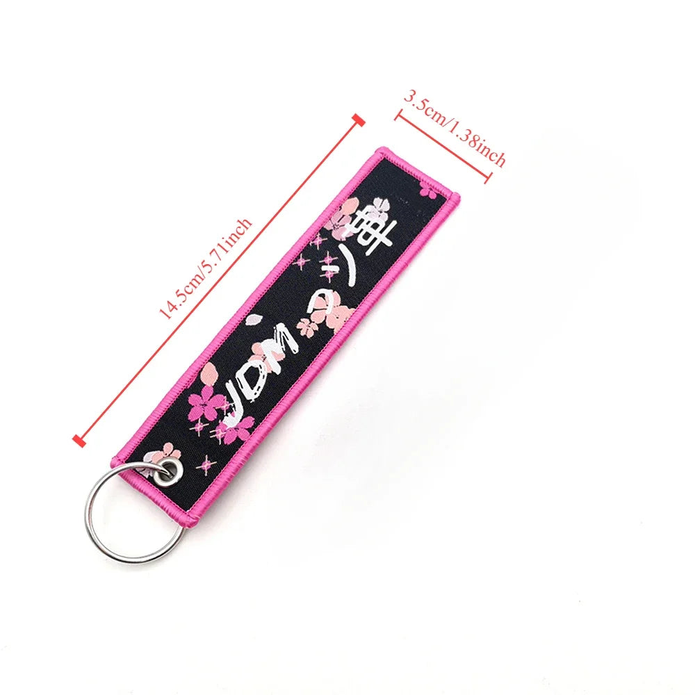 Sakura Series Double-Sided Printed Nylon Keychain - Pink Fashion ID Card Holder for Honda, Toyota, and Motorcycle Accessories