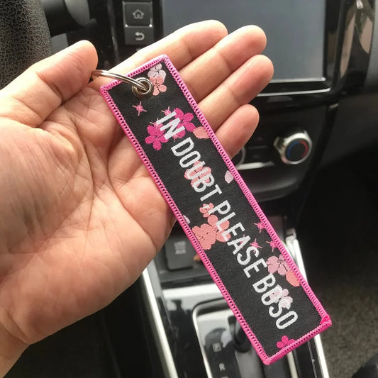Sakura Series Double-Sided Printed Nylon Keychain - Pink Fashion ID Card Holder for Honda, Toyota, and Motorcycle Accessories